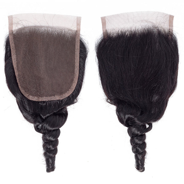Loose Wave Human Hair Bundle with Closure / 6A Black