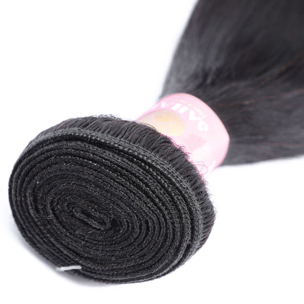 Straight Human Hair Bundle with Closure / 6A Black