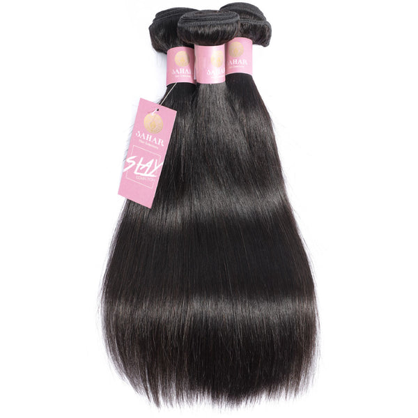 Straight Human Hair Bundle with Frontal / 6A Black