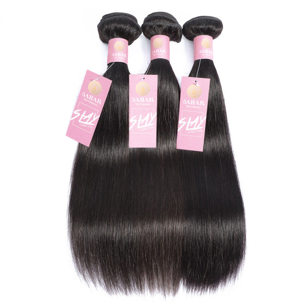 Straight Human Hair Bundle with Frontal / 6A Black