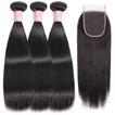 Straight Human Hair Bundle with Closure / 6A Black