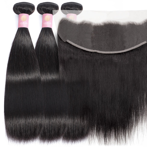 Straight Human Hair Bundle with Frontal / 6A Black