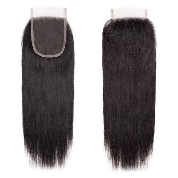 Straight Human Hair Bundle with Closure / 6A Black