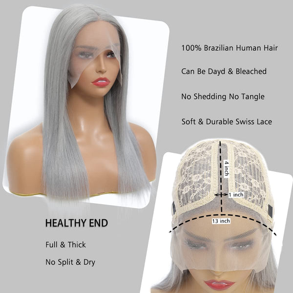 Sahar Tara Straight Human Hair Lace Front 13X4" Wig #Grey