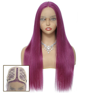 Tara Straight Human Hair T Part Lace Front Wig #Purple