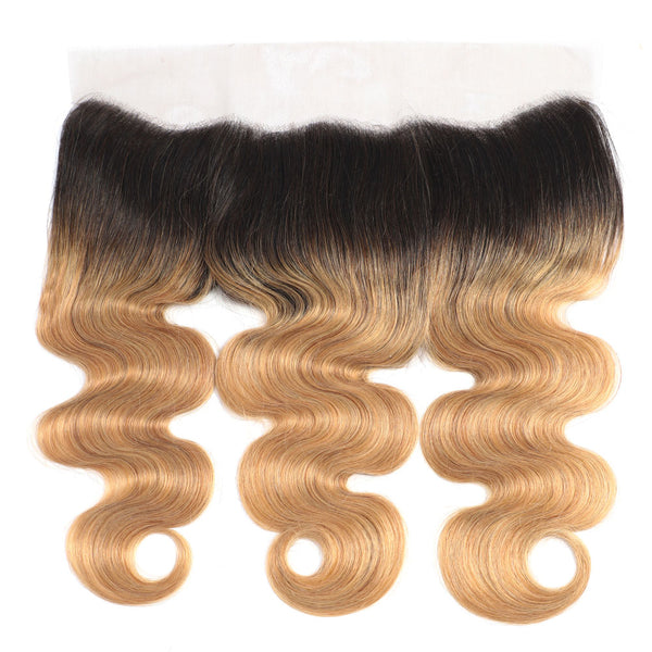 Strawberry Blonde Remy Human Hair Frontal 4x13 Inch Body Wave - Free Part Dip Dye