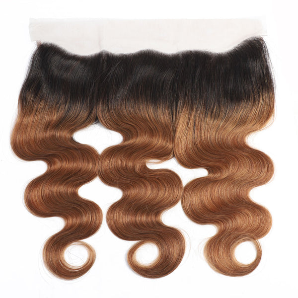 Auburn Remy Hair Frontal 4x13 Inch Body Wave - Free Part Dip Dye