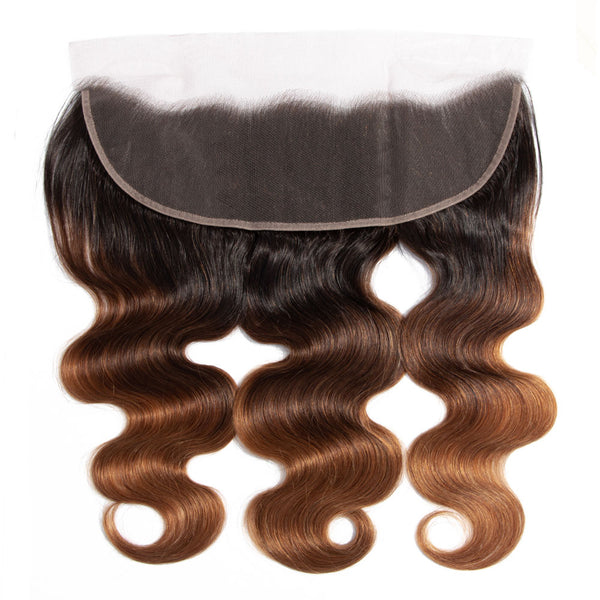Ombre Chocolate Brown / Auburn Remy Hair Frontal 4x13 Inch Body Wave