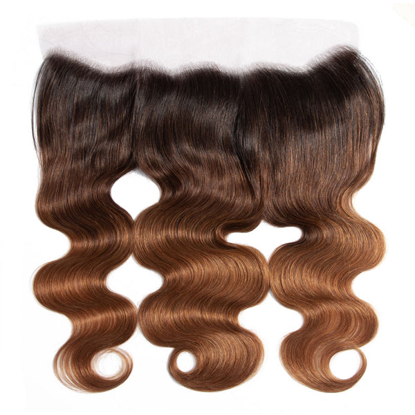 Ombre Chocolate Brown / Auburn Remy Hair Frontal 4x13 Inch Body Wave
