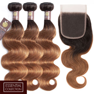 Auburn Remy Hair Bundle with Closure / Body Wave Dip Dye