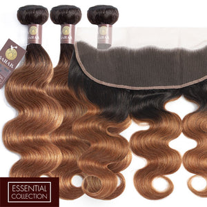 Auburn Remy Hair Bundle with Frontal / Body Wave Dip Dye