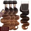 Ombre Chocolate Brown / Auburn Remy Hair Bundle with Closure / Body Wave