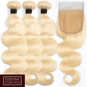 Beach Blonde Remy Human Hair Bundle with Closure / Body Wave