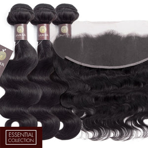 Body Wave Virgin Human Hair Bundle with Frontal / 8A Natural Black