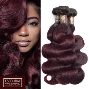 Midnight Red 3 Bundles Human Hair Weave / Body Wave Dip Dye