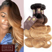 Ombre Chocolate Brown / Strawberry Blonde 3 Bundles Remy Hair Extensions / Body Wave
