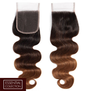 Ombre Chocolate Brown / Auburn Remy Hair Closure 4x4 Inch Body Wave - Free Part