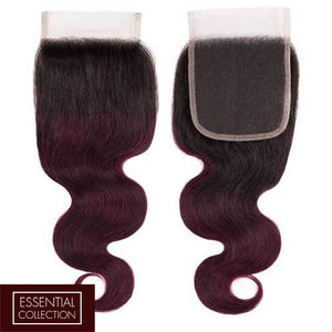 Midnight Red Remy Human Hair Closure 4x4 Inch Body Wave - Free Part Dip Dye