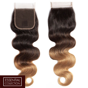 Ombre Chocolate Brown / Strawberry Blonde Remy Hair Closure 4x4 Inch Body Wave - Free Part