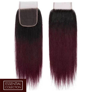 Midnight Red Remy Human Hair Closure 4x4 Inch Straight - Free Part Dip Dye