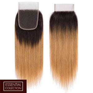 Strawberry Blonde Virgin Hair Closure 4x4 Inch Straight - Free Part Dip Dye