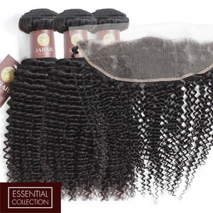 Deep Curls Virgin Human Hair Bundle with Frontal / 8A Natural Black