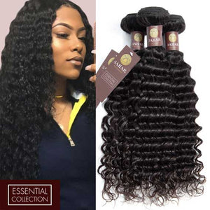 Deep Wave 3 Bundles Virgin Remy Human Hair Weave / 8A Natural Black