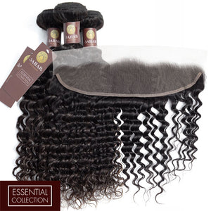 Deep Wave Virgin Human Hair Bundle with Frontal / 8A Natural Black