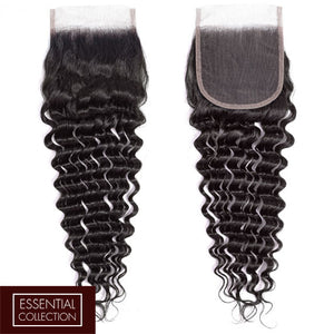 Deep Wave Virgin Human Hair Closure 4x4 Inch Free Part / 8A Natural Black