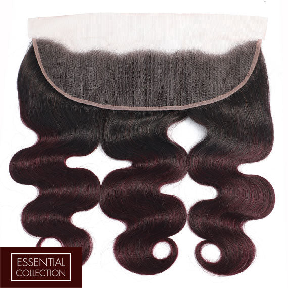 Midnight Red Remy Human Hair Frontal 4x13 Inch Body Wave - Free Part Dip Dye