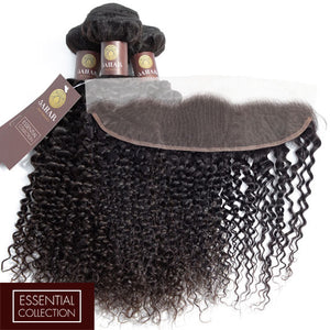 Jerry Curl Virgin Human Hair Bundle with Frontal / 8A Natural Black