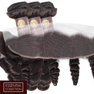 Loose Wave Virgin Human Hair Bundle with Frontal / 8A Natural Black