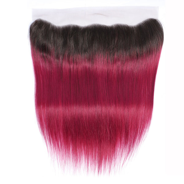 Fuchsia Queen Remy Human Hair Frontal 4x13 Inch Straight - Free Part Dip Dye