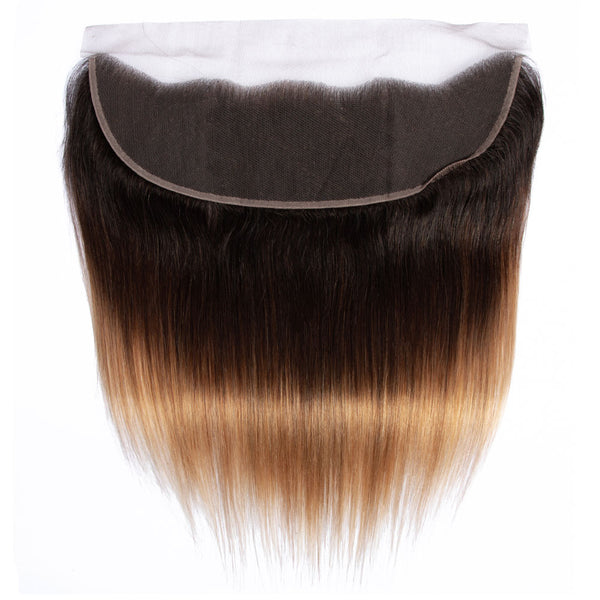Ombre Chocolate Brown / Strawberry Blonde Remy Hair Frontal 4x13 Inch Straight