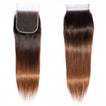 Ombre Chocolate Brown / Auburn Remy Hair Closure 4x4 Inch Straight - Free Part