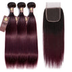 Midnight Red Remy Human Hair Bundle with Closure / Straight Dip Dye
