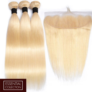 Beach Blonde Remy Human Hair Bundle with Frontal / Straight