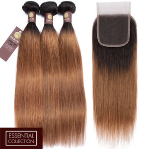 Auburn Remy Hair Bundle with Closure / Straight Dip Dye