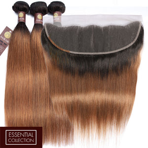 Auburn Remy Hair Bundle with Frontal / Straight Dip Dye