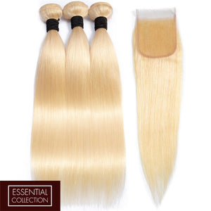 Beach Blonde Remy Human Hair Bundle with Closure / Straight