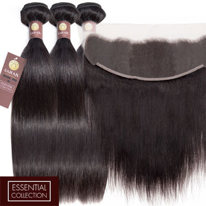 Straight Virgin Human Hair Bundle with Frontal / 8A Natural Black