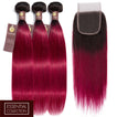 Fuchsia Queen Remy Human Hair Bundle with Closure / Straight Dip Dye