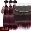 Midnight Red Remy Human Hair Bundle with Frontal / Straight Dip Dye
