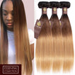Ombre Chocolate Brown / Strawberry Blonde 3 Bundles Remy Hair Extensions / Straight