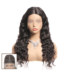Sahar Naomi Loose Wave Human Hair Lace Front T Part Wig #1B Natural Black