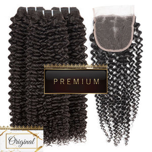 PREMIUM 10A Brazilian Hair Bundle with Closure / Deep Curls