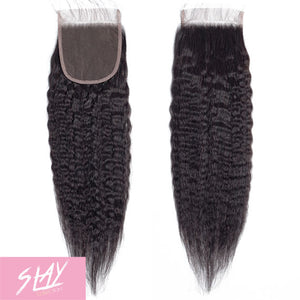 Kinky Straight Human Hair Lace Closure 4x4 Inch Free Part / 6A Black