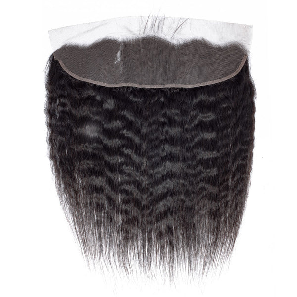 Kinky Straight Human Hair Lace Frontal 4x13 Inch Free Part / 6A Black