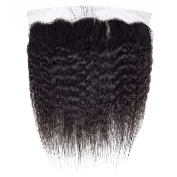 Kinky Straight Human Hair Lace Frontal 4x13 Inch Free Part / 6A Black
