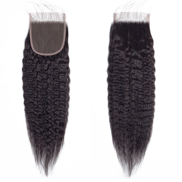 Kinky Straight Human Hair Lace Closure 4x4 Inch Free Part / 6A Black